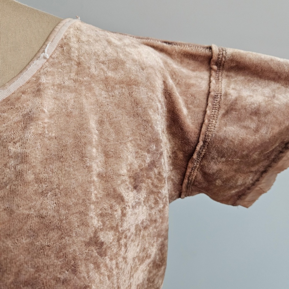Free People‎ FP Beach Mauve Tan Crushed Velvet Short Sleeve Boxy Tee Shirt M Top - Picture 7 of 11